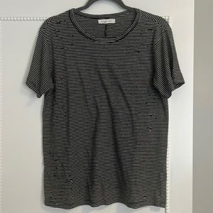 black and white stripe t shirt with distress holes